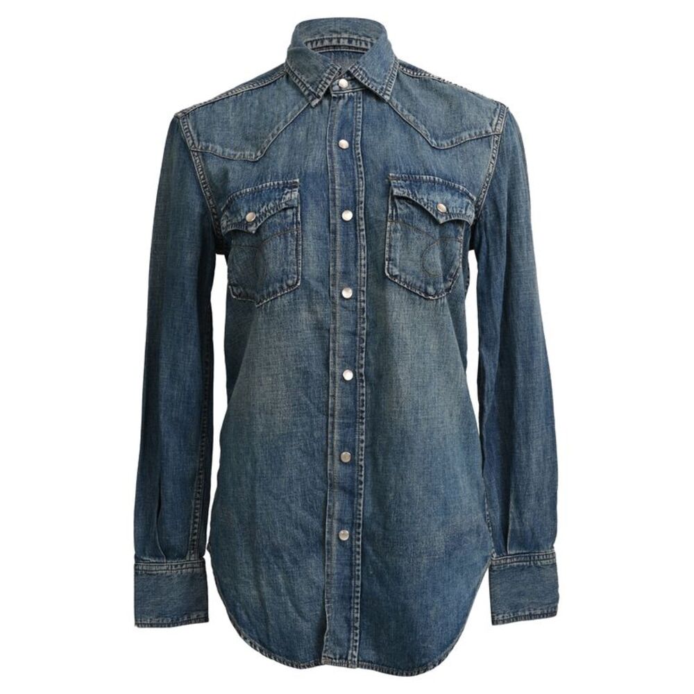 Saint Laurent Button-Down Denim Shirt in Blue Cotton